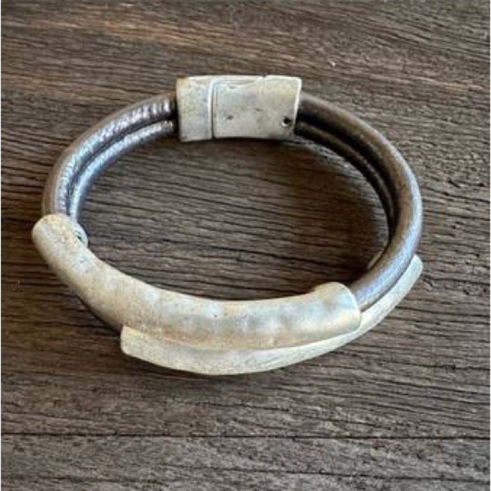 Leather and Silver Bracelet